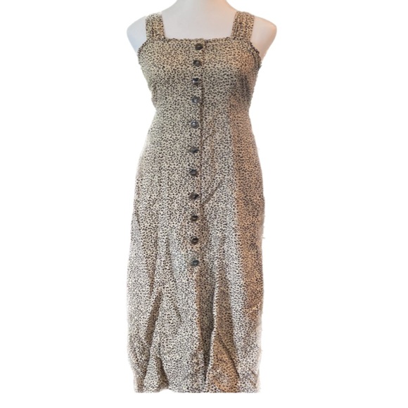 Japna Dresses & Skirts - Japna Dress Midi Black Tan Leopard Button Down Sleevless Size S